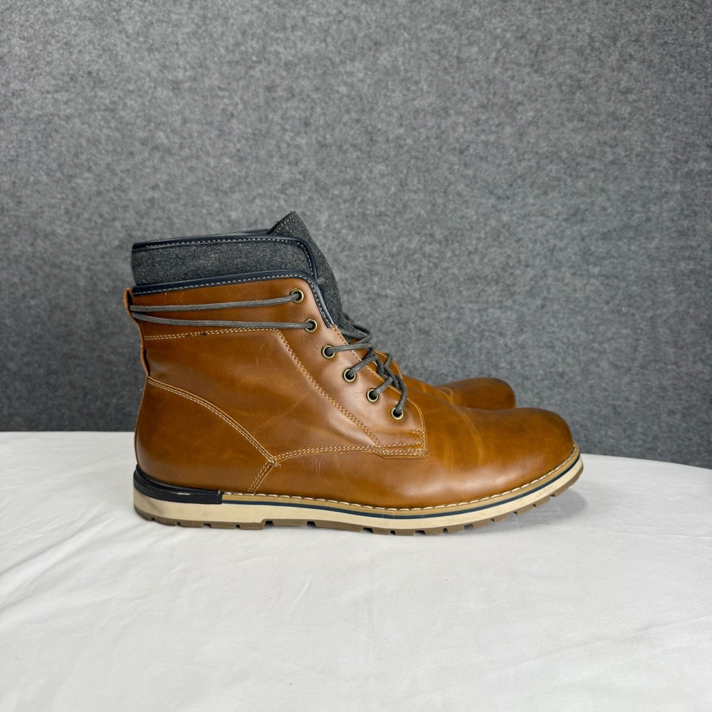 Sonoma Goods for Life Mens Rodgers Tan Faux Leather Wool Collar Boots Size 13